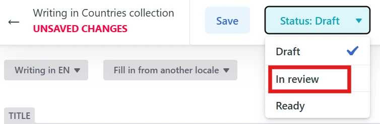Set status to review in FIP Guide CMS
